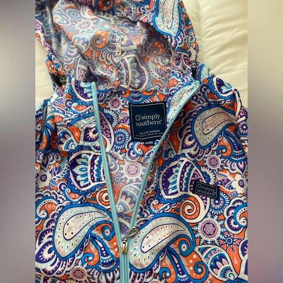 Simply Southern Size XL Paisley Rain Jacket Waterproof Fall Orange Blue Hooded - Picture 4 of 7